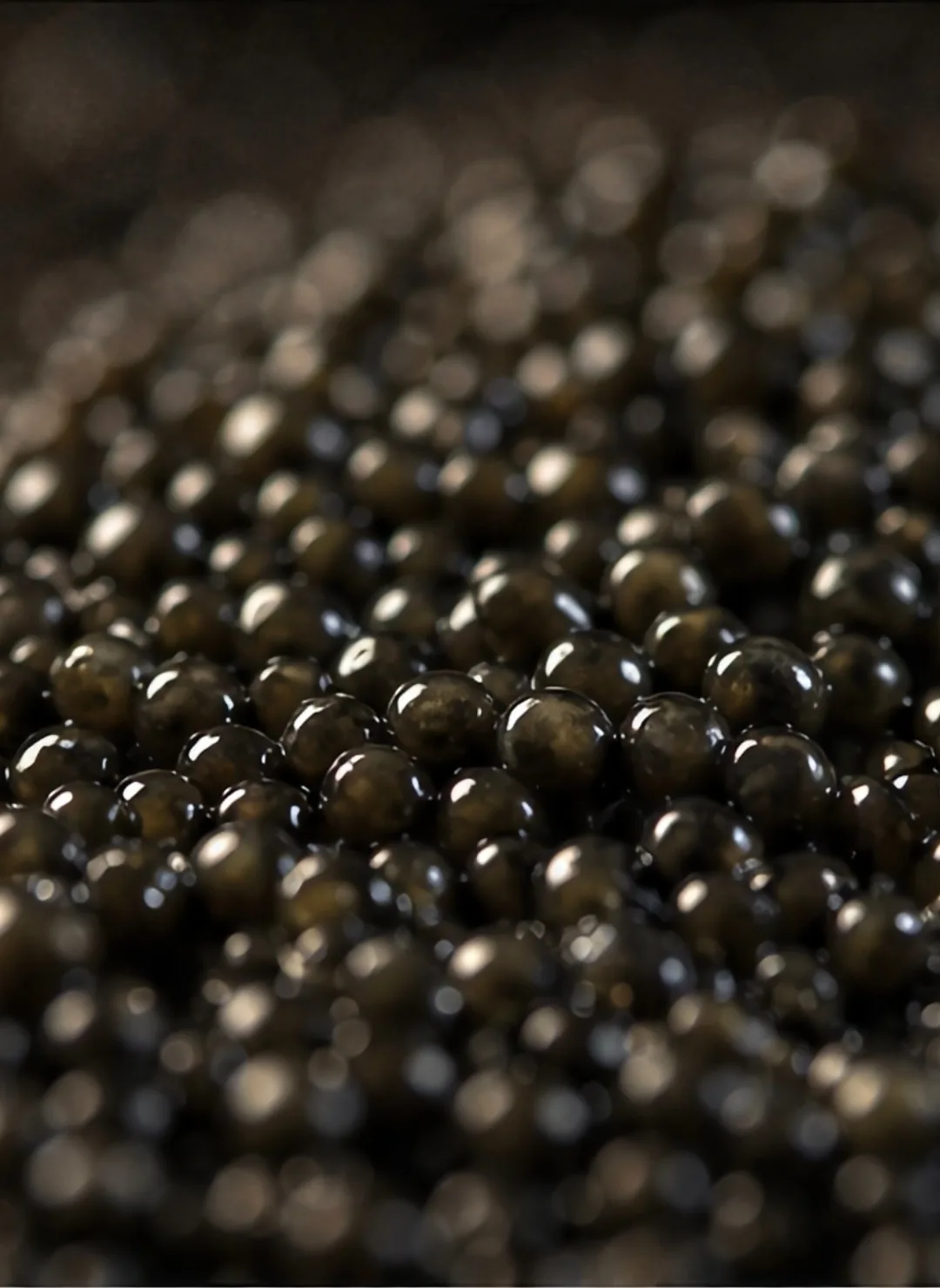 Close-up of black caviar pearls